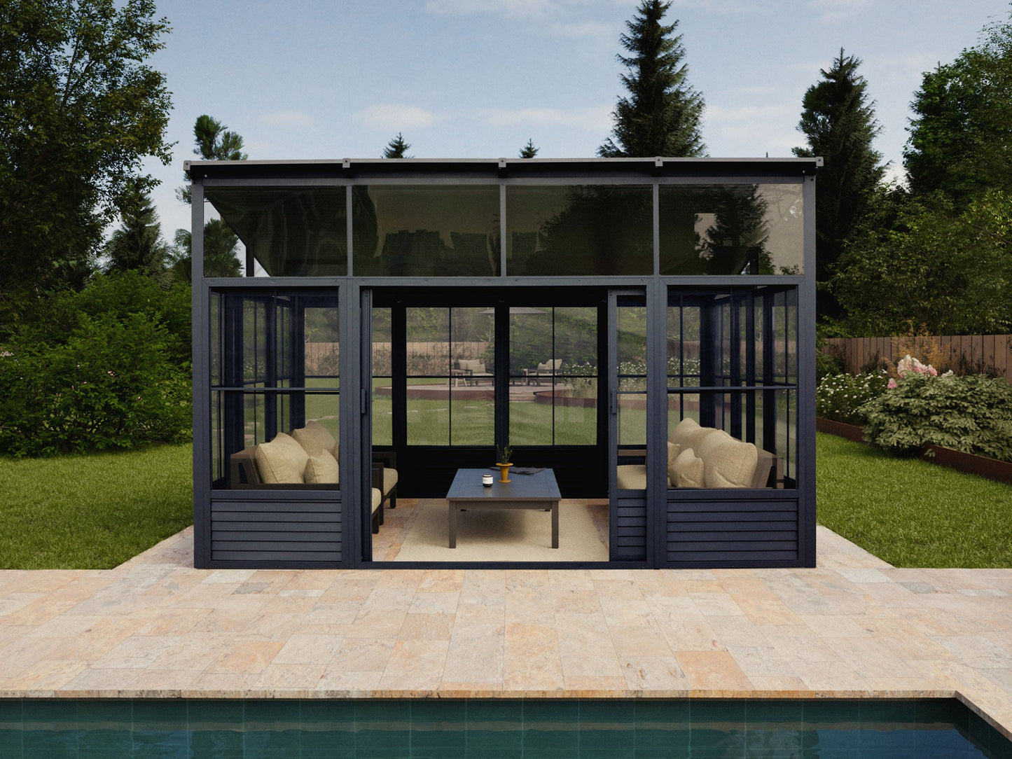 Gazebo Penguin Narvik Solarium Metal Roof 12x15 in Dark Grey